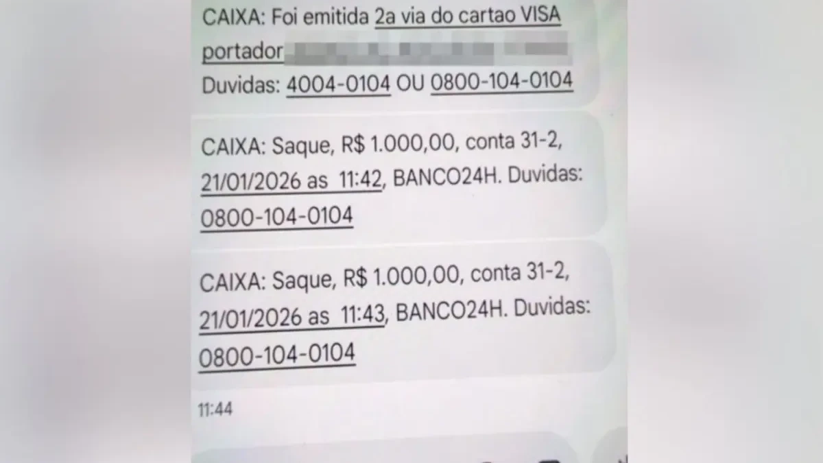 Mensagens recebidas no celular da vítima.