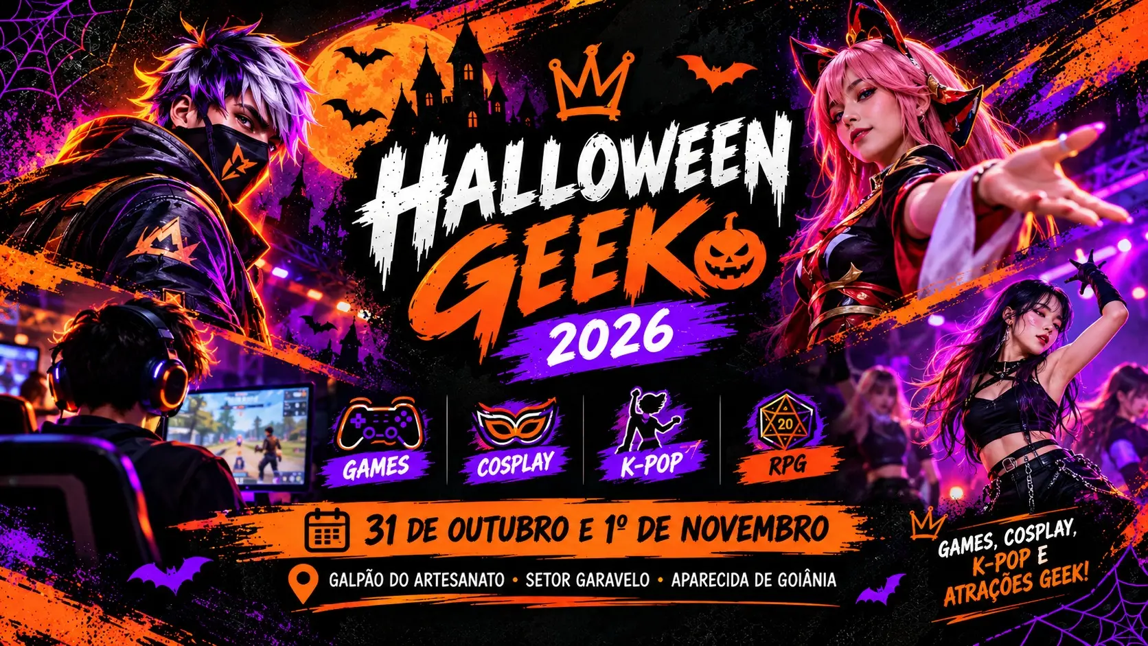 Banner Halloween Geek 2026 Neon